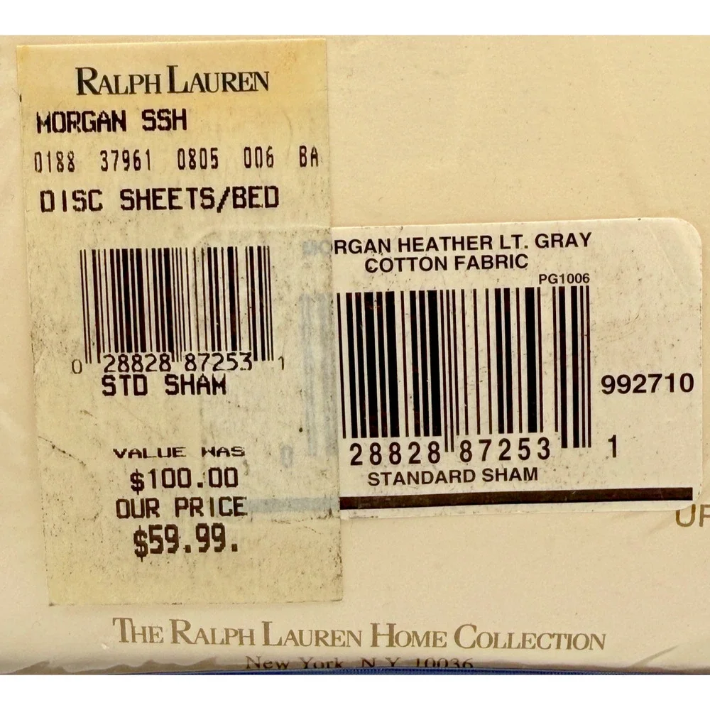Ralph Lauren (1) Standard Pillow Sham Morgan Heather Light Gray HTF Vintage NOS